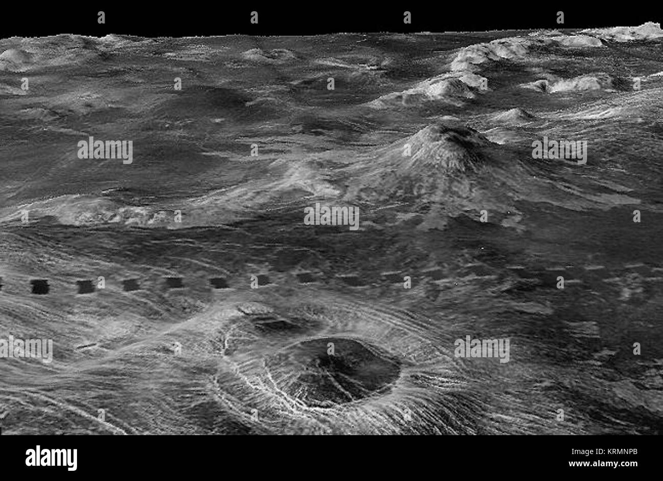 PIA00095 perspectiva tridimensional opiniones de terrenos venusiana compuesto de resolución reducida de izquierda mirando las imágenes de radar de apertura sintética se fusionó con los datos de altimetría de la nave espacial Magallanes Foto de stock