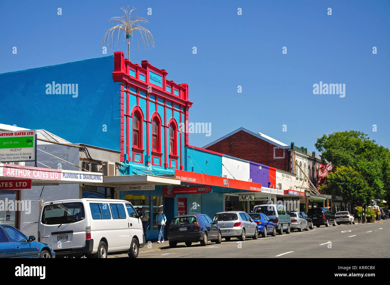 Escena callejera, Burnett Street, Ashburton, Canterbury, Isla del Sur, Nueva Zelanda Foto de stock