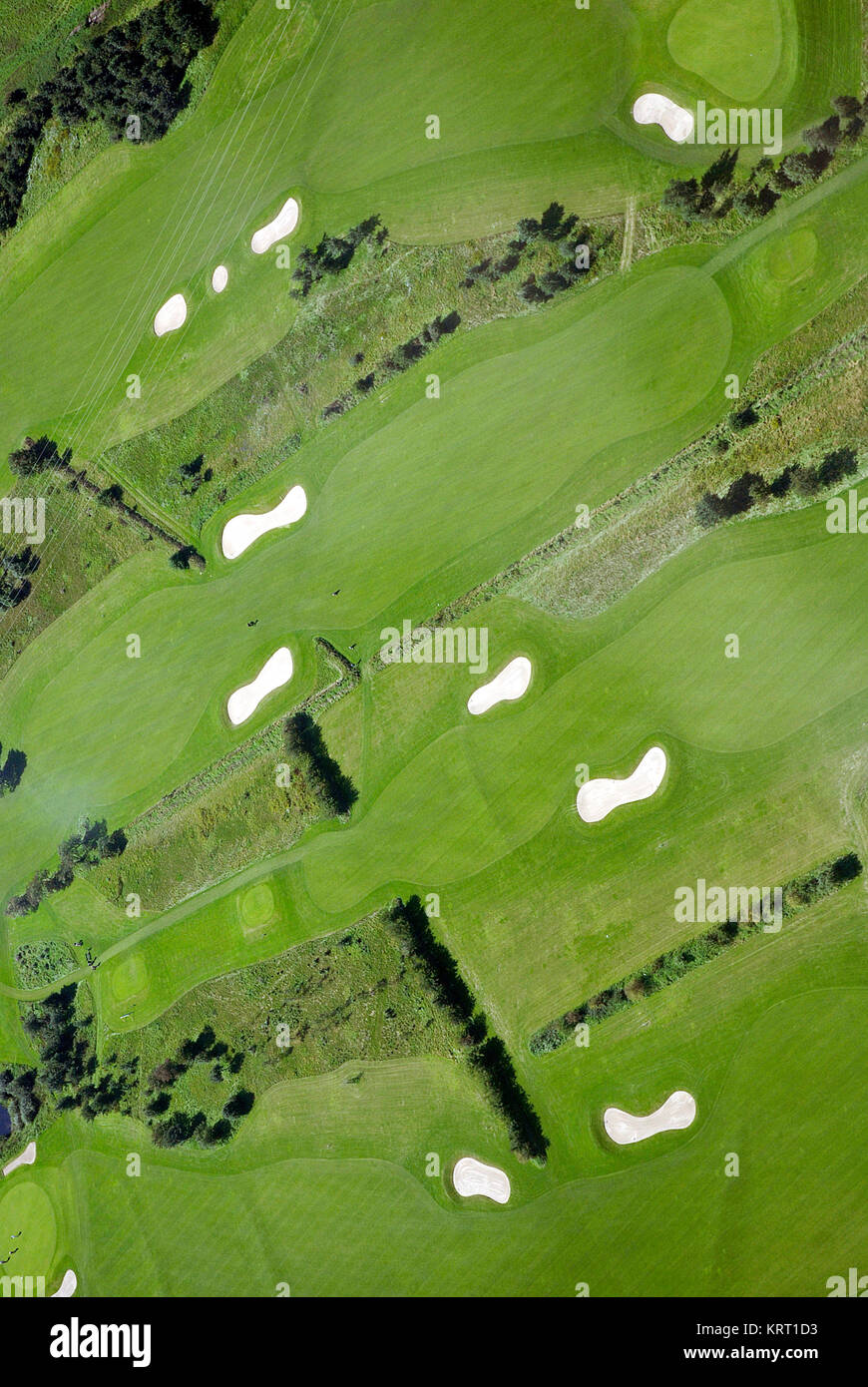 Golfplatz, Golf-Anlage aus der Vogel-Perspektive. Sylt, Mar del Norte Foto de stock
