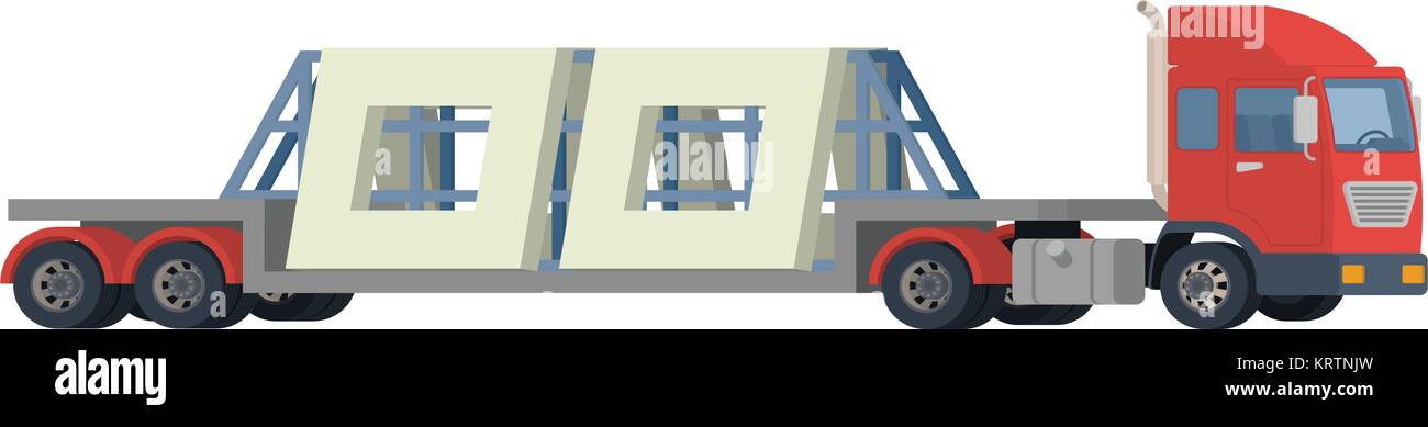 Transporte de losas de hormigón armado. Un gran camión lleva losas de hormigón. Vector. Ilustración del Vector