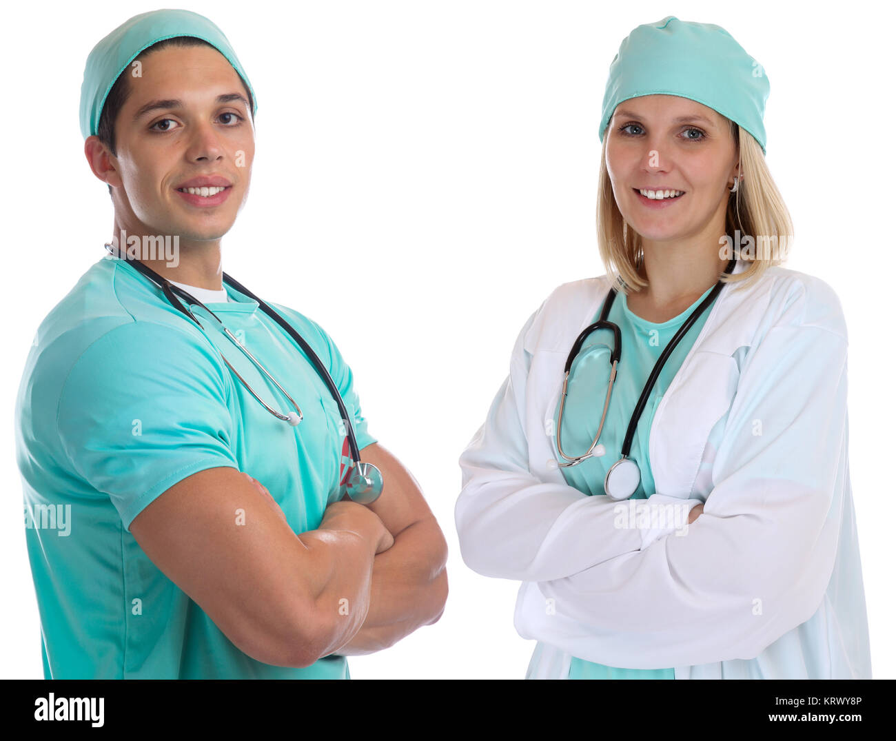 Doktor Arzt Team Ärzte Ärztin Krankenschwester Beruf freigestellt vor einem weissen Hintergrund Foto de stock