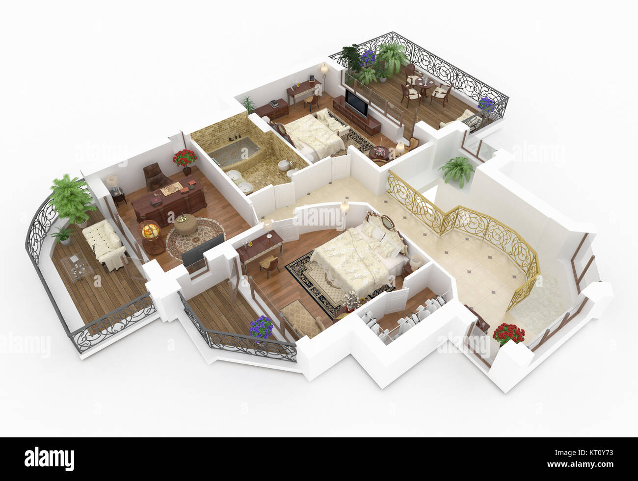 Modelo 3D de la casa apartamento amueblado Foto de stock