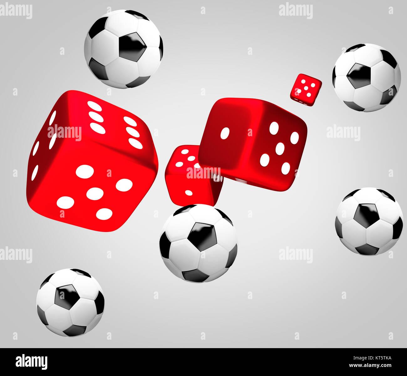 Dados rojos y pelotas de fútbol 3D Render Fotografía de stock - Alamy