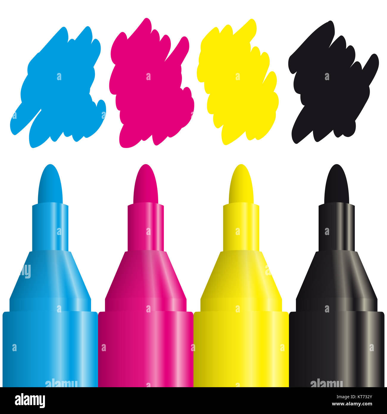 Cuatro marcadores con el color CMYK para imprimir PUBLICIDAD Fotografía de  stock - Alamy