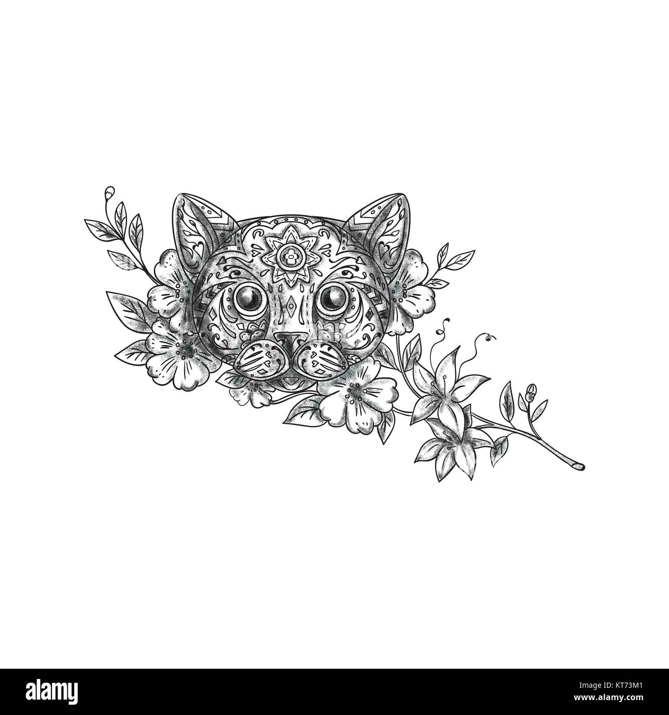 Cat Head tatuaje flor de jazmín Fotografía de stock - Alamy