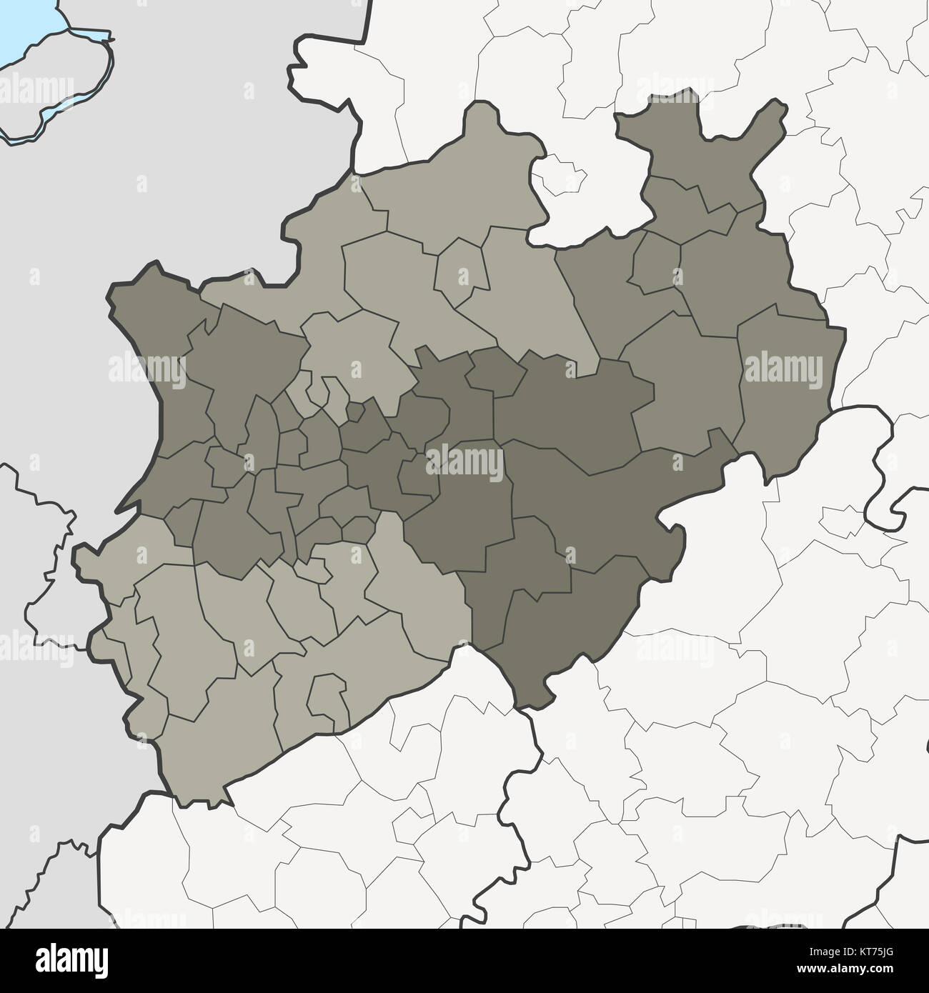Mapa de Alemania estado federal de Renania del Norte-Westfalia, con vecinos de los estados federales Foto de stock
