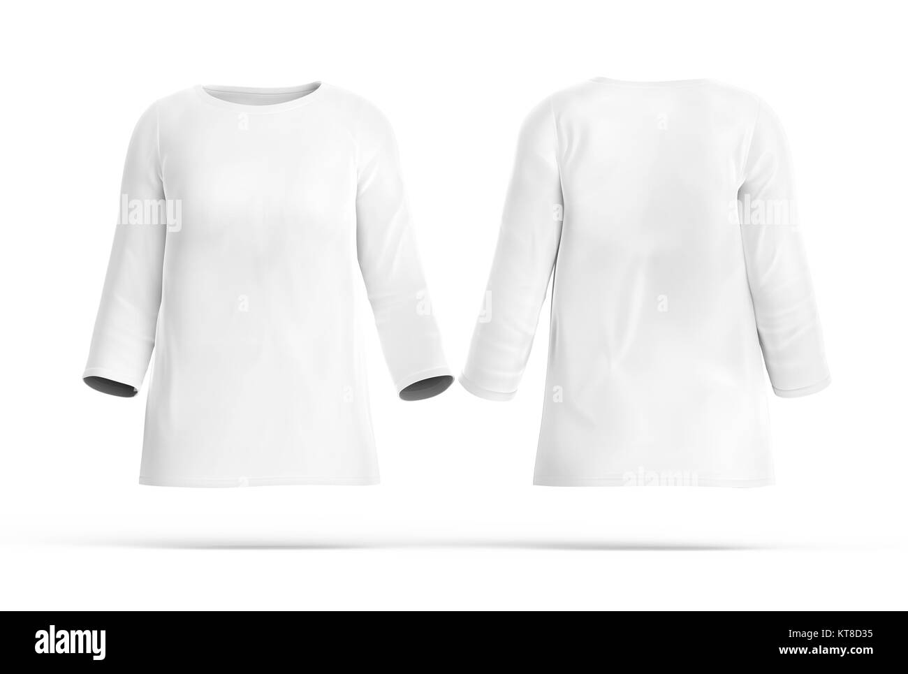 Camiseta de manga tres cuartos, paño blanco para mujeres con plantilla  modelo invisible sobre fondo blanco, 3D Render Fotografía de stock - Alamy