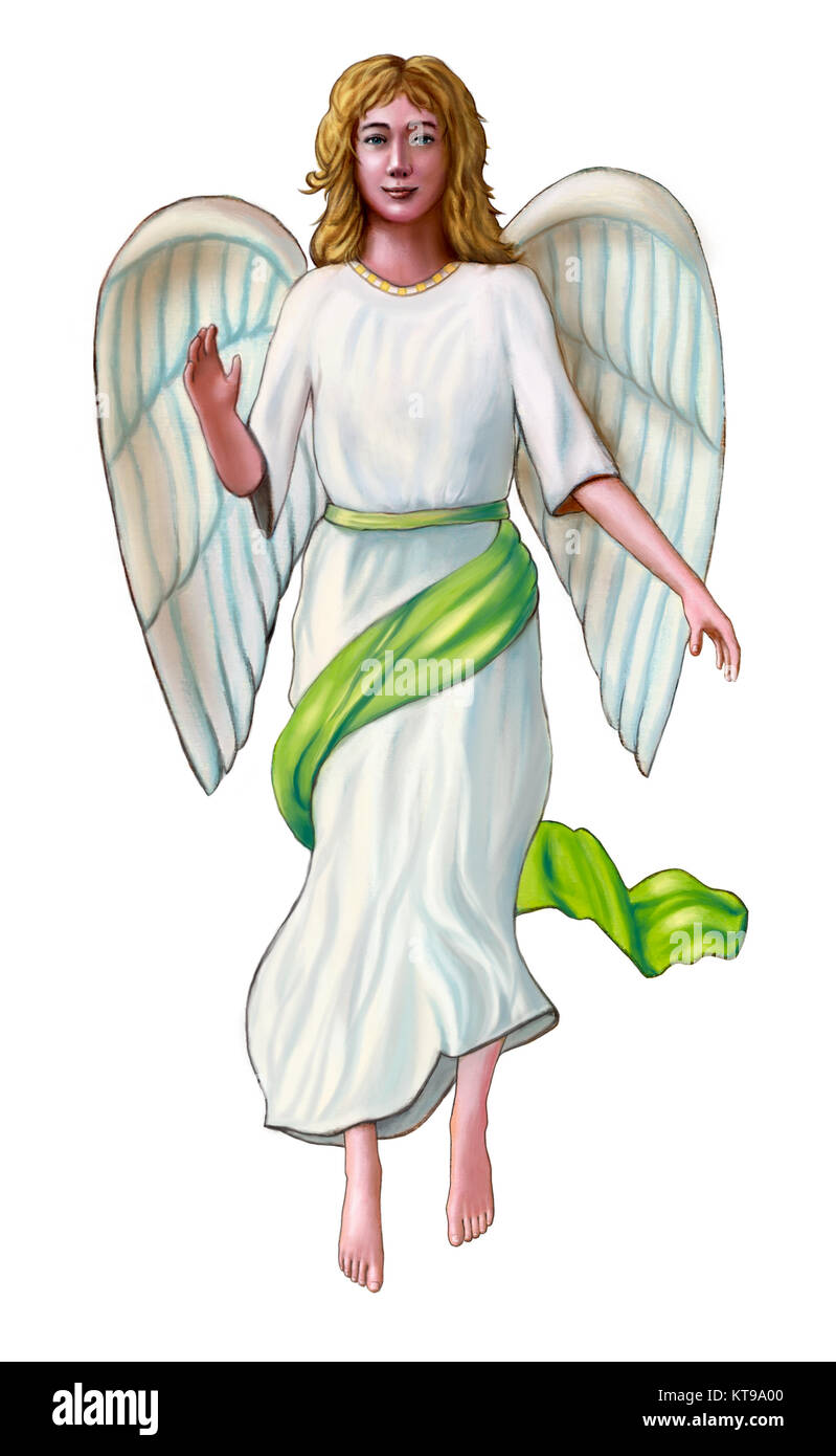 Ángel en una túnica blanca y verde. Ilustración Digital Fotografía