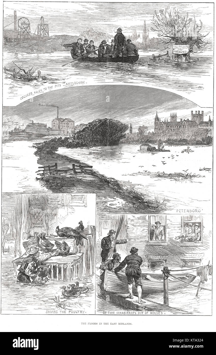 Inundaciones de East Midlands, Reino Unido, Gran Bretaña, 1876 Foto de stock