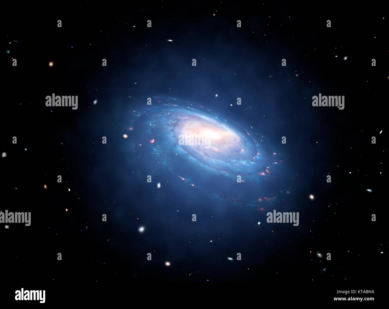 Galaxy y asociados halo de materia oscura. Un halo de materia oscura es un componente que enshrouds galaxy supone el disco galáctico y se extiende más allá del borde de la galaxia visible. Su masa domina la masa total del sistema Galaxy. Supuestamente compuesto de materia oscura, halos no se pueden observar directamente, pero su existencia se infiere a través de sus efectos sobre los movimientos de las estrellas y el gas de las galaxias. Foto de stock