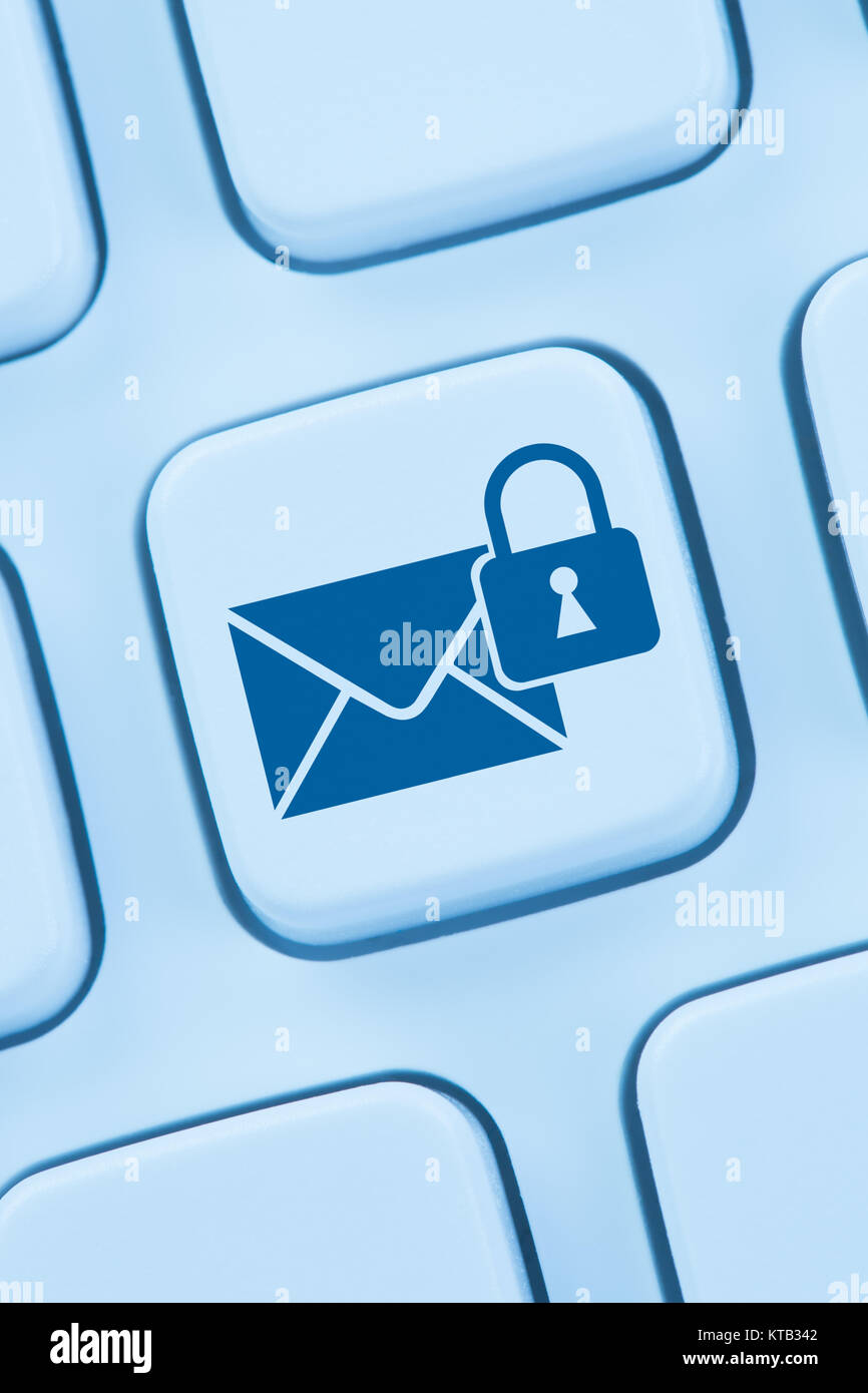 Sichere Verschlüsselte E-Mail senden Internet online web blau Foto de stock