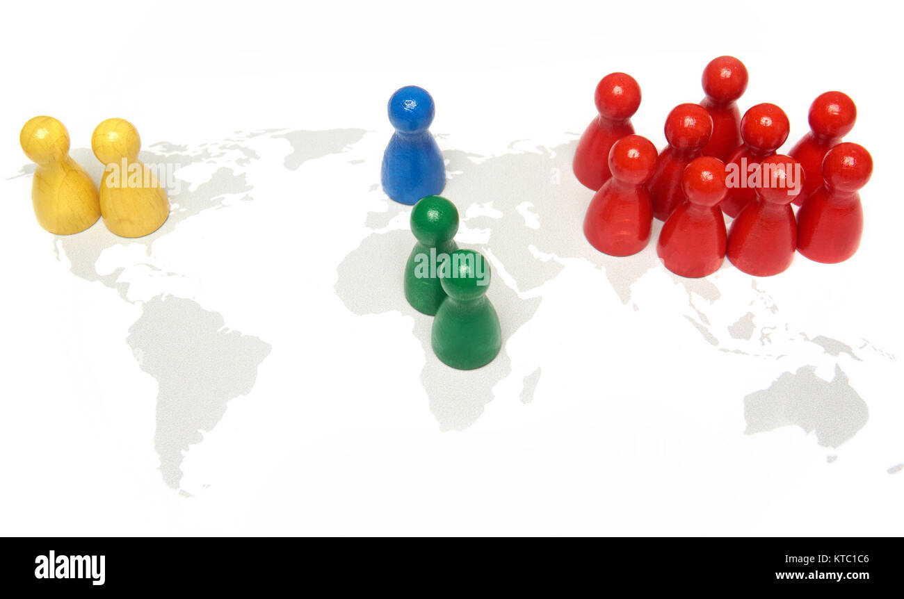Concepto y símbolo de la proporción de la población mundial con cifras de juego Foto de stock