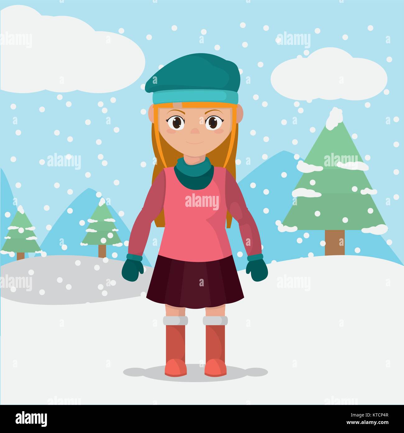 Chica con ropa de invierno en el clima frío Imagen Vector de stock - Alamy