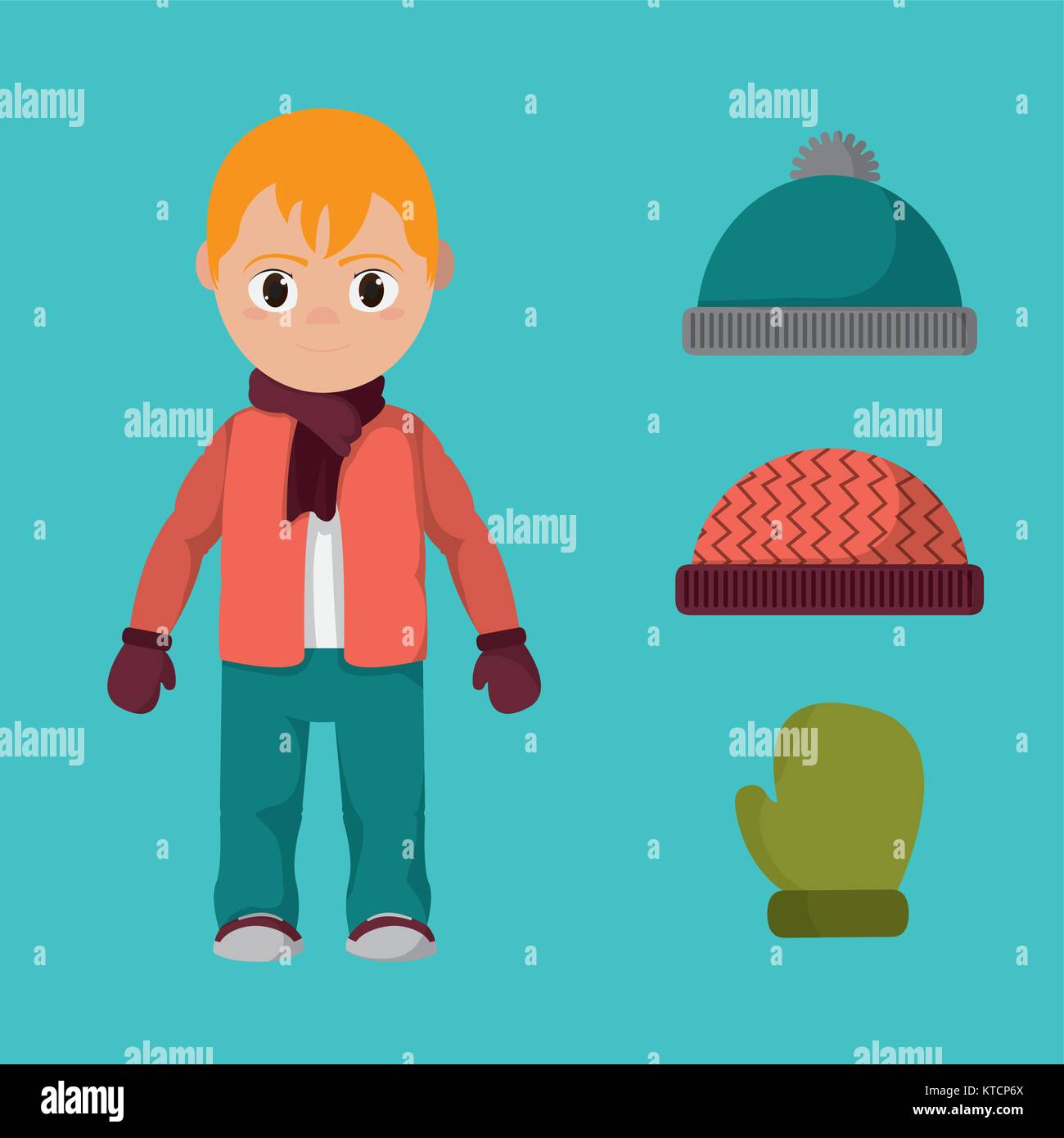 Niño con ropa de invierno para clima frío Imagen Vector de stock - Alamy
