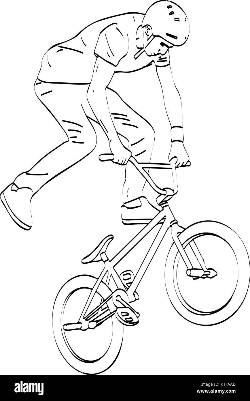 Bmx stunt ciclista - arte de línea vector Ilustración del Vector