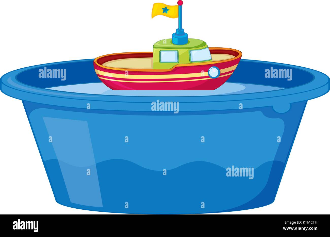 Ilustración de un barco de juguete en la bañera de agua Imagen Vector de stock -