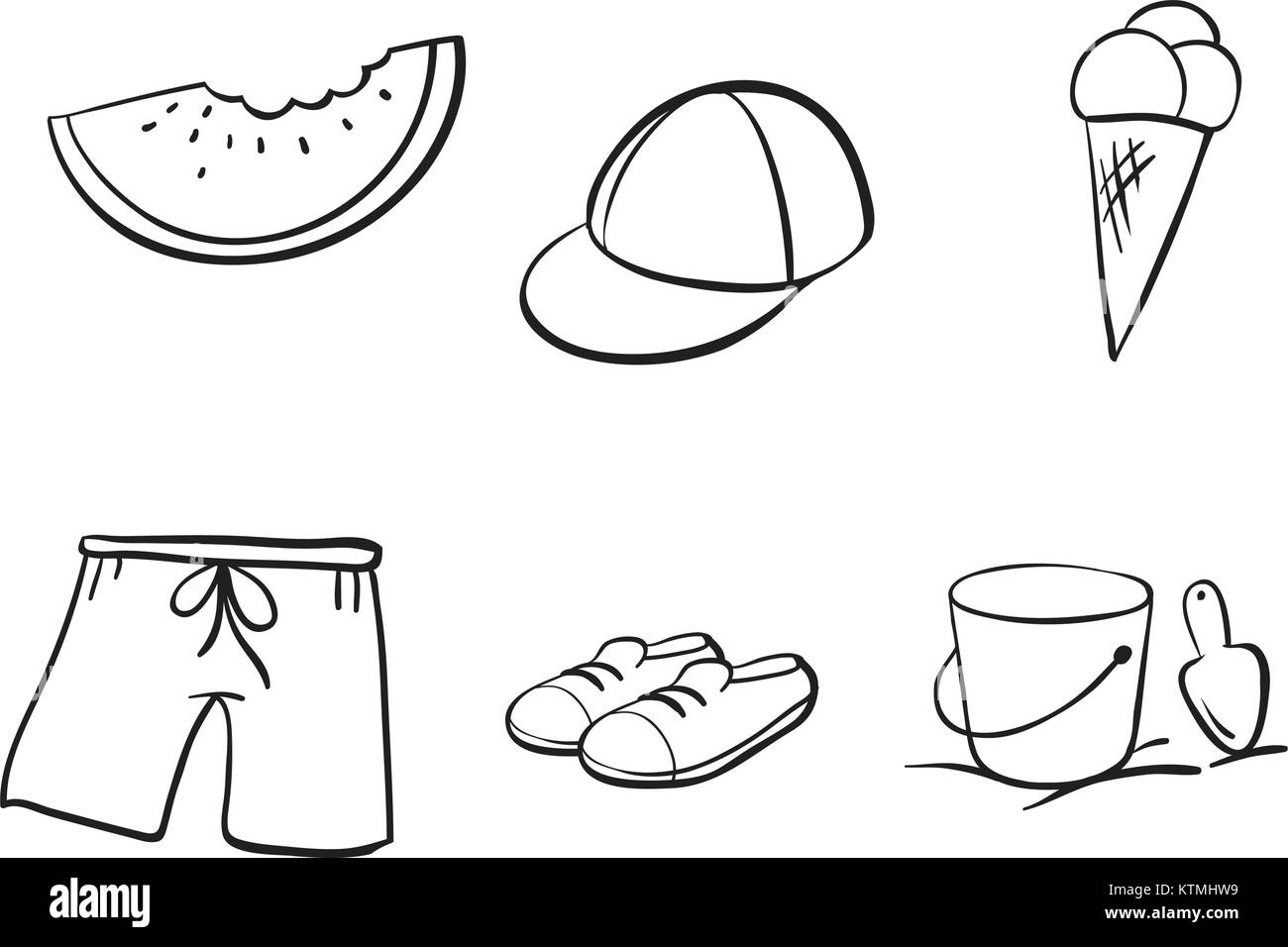 Dibujos Detallados de diversos objetos sobre un fondo blanco Imagen Vector  de stock - Alamy