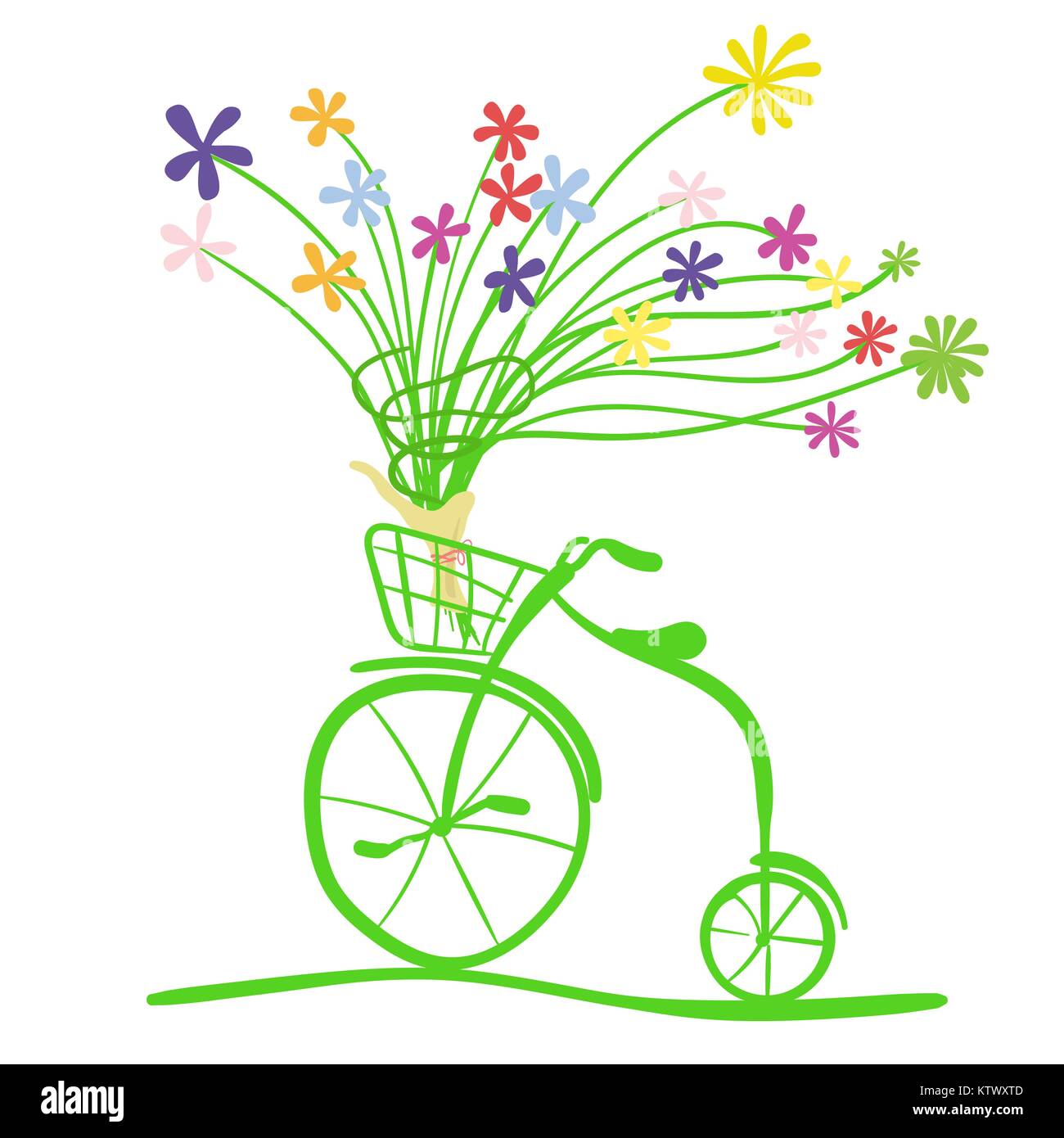 Dibujado a mano bicicleta vintage con flores Imagen Vector de stock - Alamy
