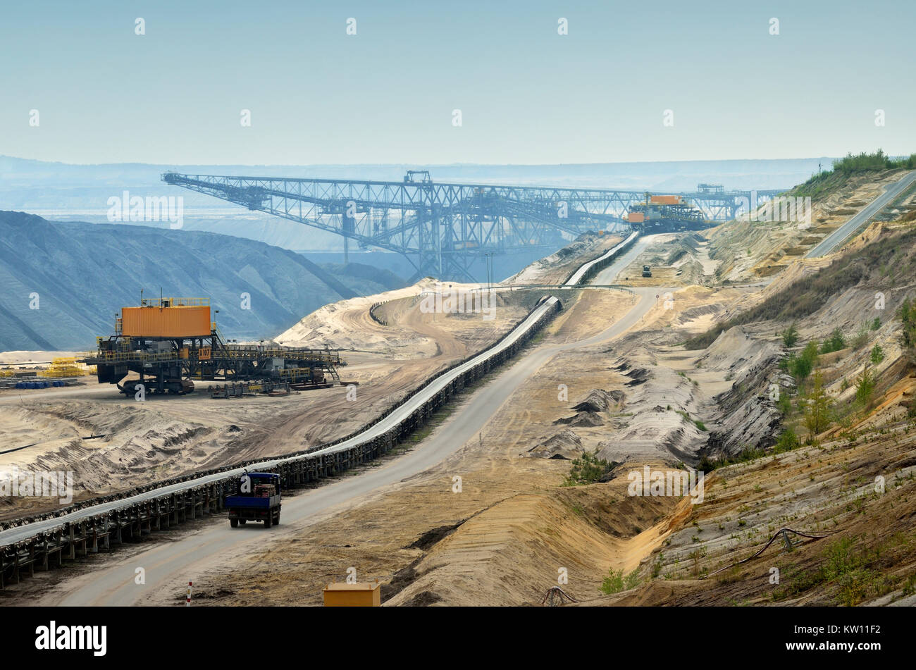 La minería a cielo abierto de carbón marrón, bajo asiento tibia, lignito, explotaciones mineras a cielo abierto, el sur, Braunkohlentagebau Welzow, Niederlausitz, Braunkohlentagebau Welz Foto de stock