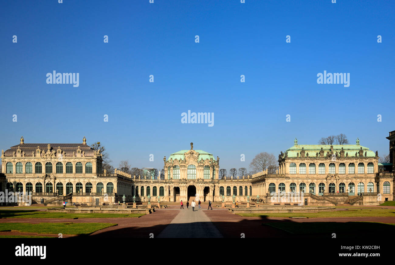 Dresden, kennel corte con galería curva y pabellones, mit Zwingerhof Bogengalerie und Pavillons Foto de stock