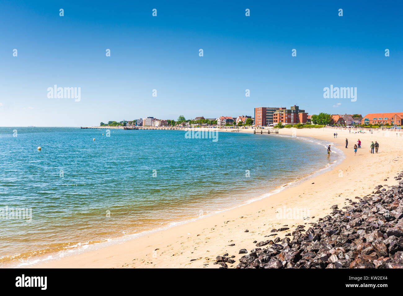 Hermoso paisaje de playa en la isla de Foehr, la segunda mayor isla del Mar del Norte de Alemania, en el Estado federado de Schleswig-Holstein, Alemania Foto de stock