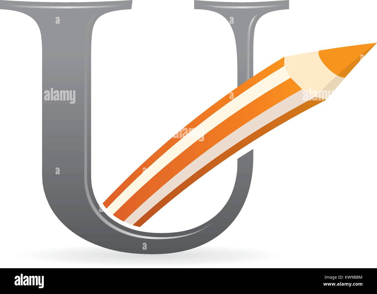 Logotipo Con La Letra U De Color Gris Combinado Con Un Lápiz