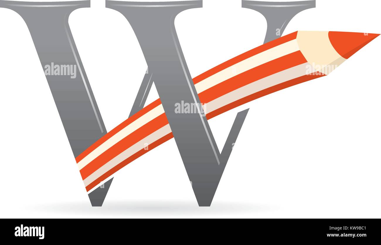Logotipo Con La Letra W De Color Gris Combinado Con Un Lápiz