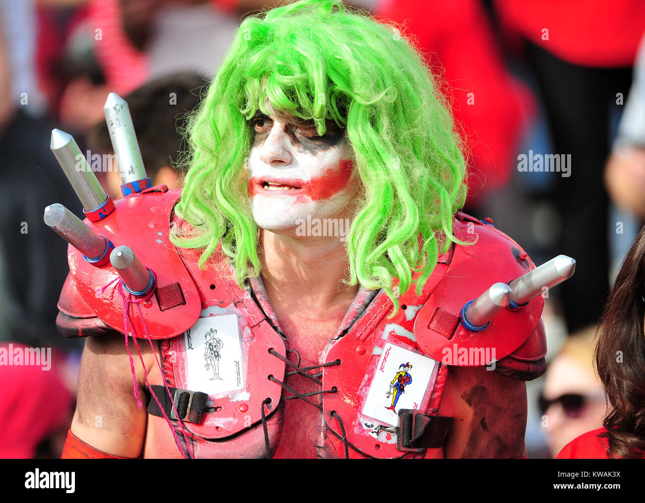 Pasadena, California, USA. 01 ene, 2018. Fans durante el 2018 Rose Bowl en la semi-final del juego entre los Sooners de Oklahoma y Georgia Bulldogs en el Rose Bowl Stadium de Pasadena, CA. John Green/CSM Crédito: Cal Sport Media/Alamy Live News Foto de stock