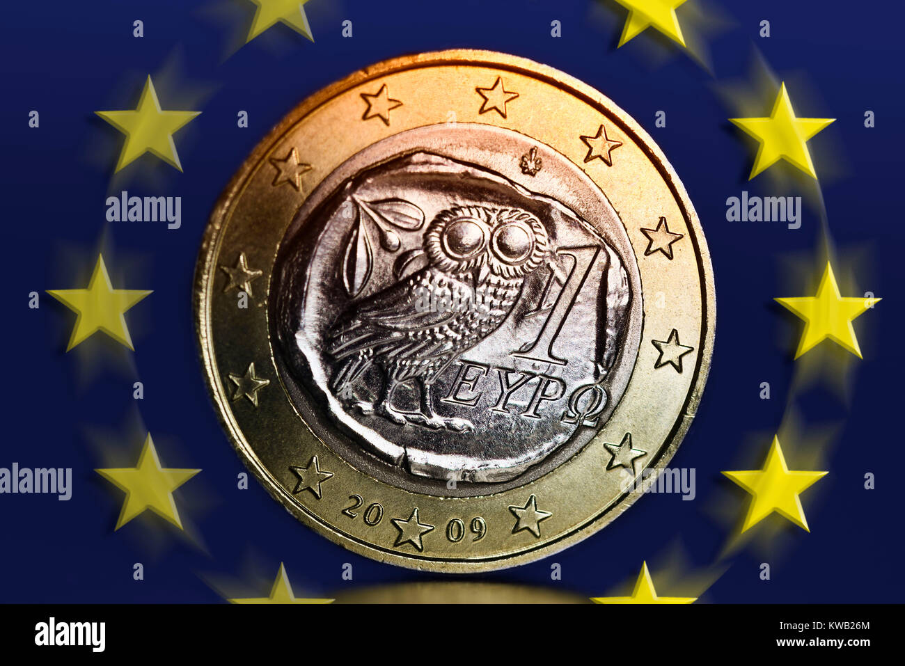 Euro-monedas griegas, Griechische Ein-Euro-M?nze, Griechische Ein-Euro-Muenze Foto de stock