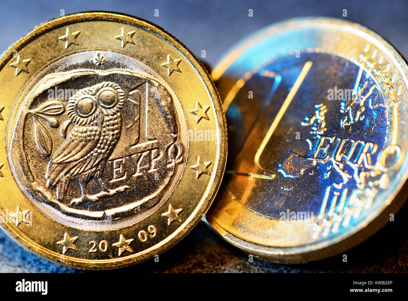 Euro-monedas griegas, Griechische Ein-Euro-M?nze, Griechische Ein-Euro-Muenze Foto de stock
