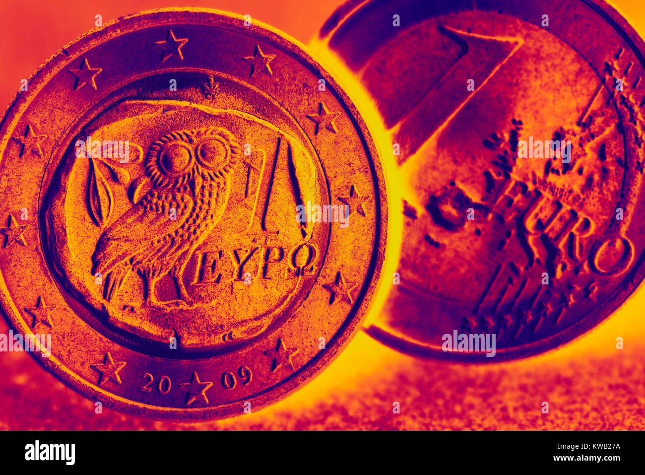 Euro-monedas griegas, Griechische Ein-Euro-M?nze, Griechische Ein-Euro-Muenze Foto de stock