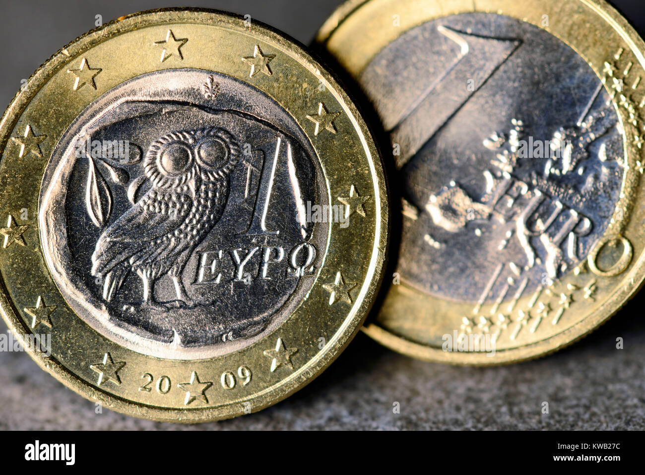 Euro-monedas griegas, Griechische Ein-Euro-M?nze, Griechische Ein-Euro-Muenze Foto de stock