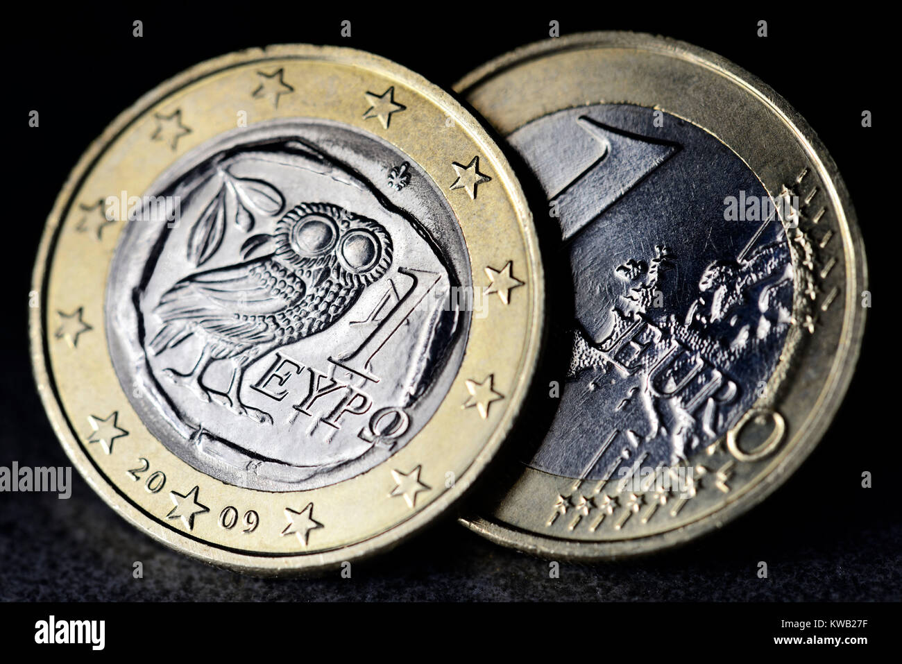 Euro-monedas griegas, Griechische Ein-Euro-M?nze, Griechische Ein-Euro-Muenze Foto de stock