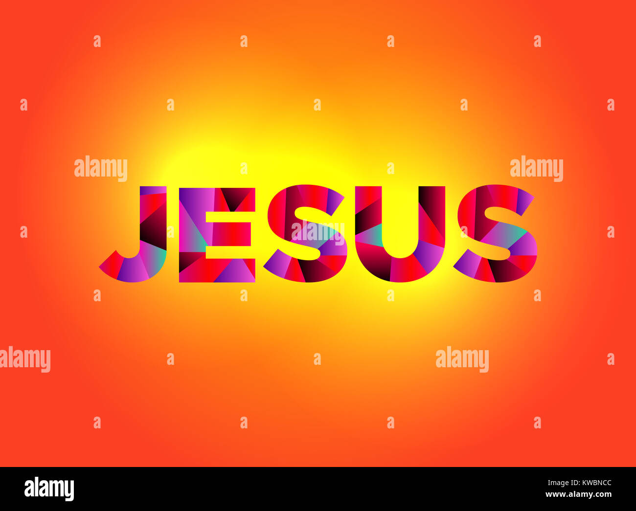 El nombre de Jesús escrito en coloridos fragmentado en word art un