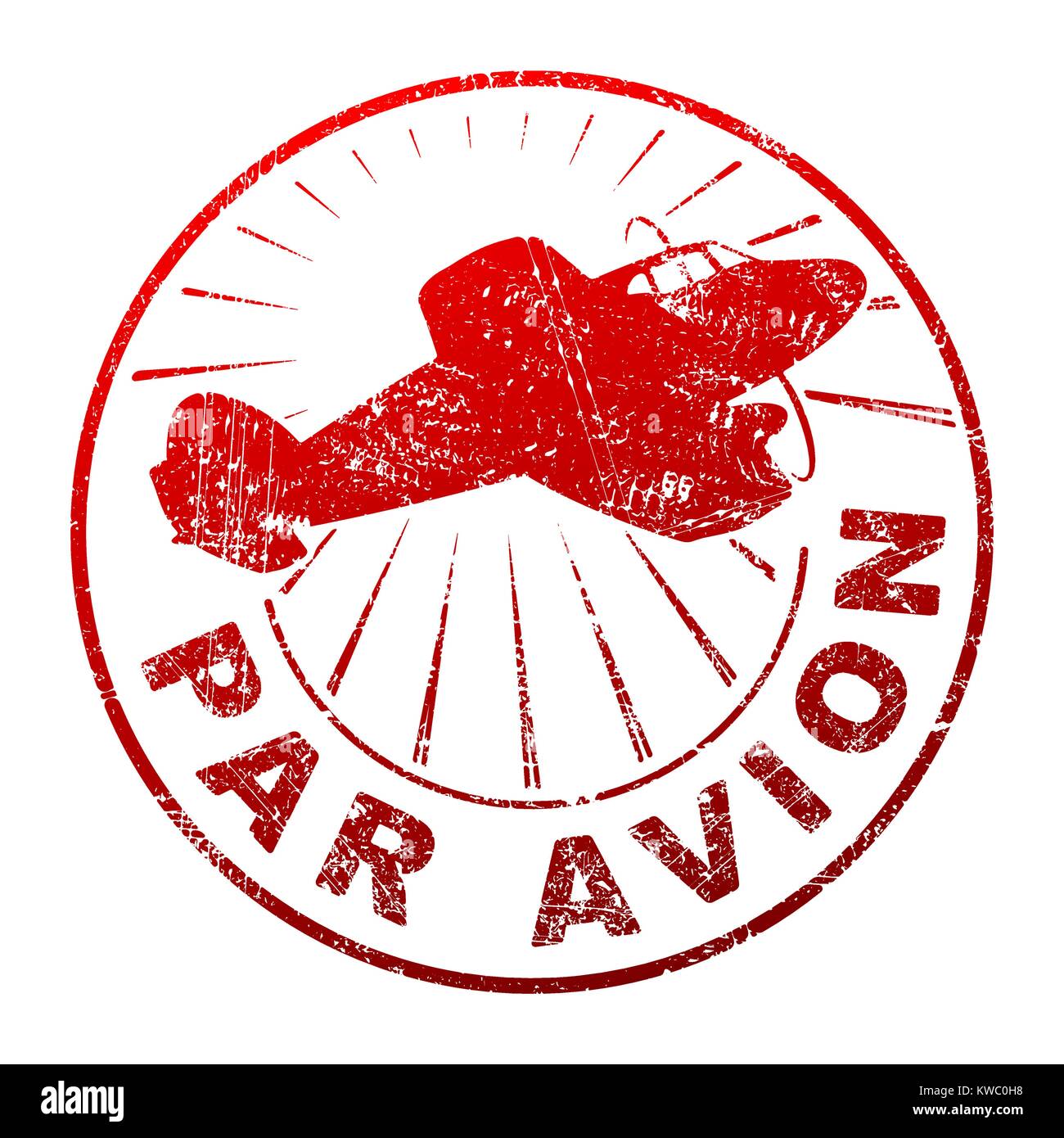 Par avion grunge vector estilo sello de caucho con silueta de volar los aviones de hélices Ilustración del Vector