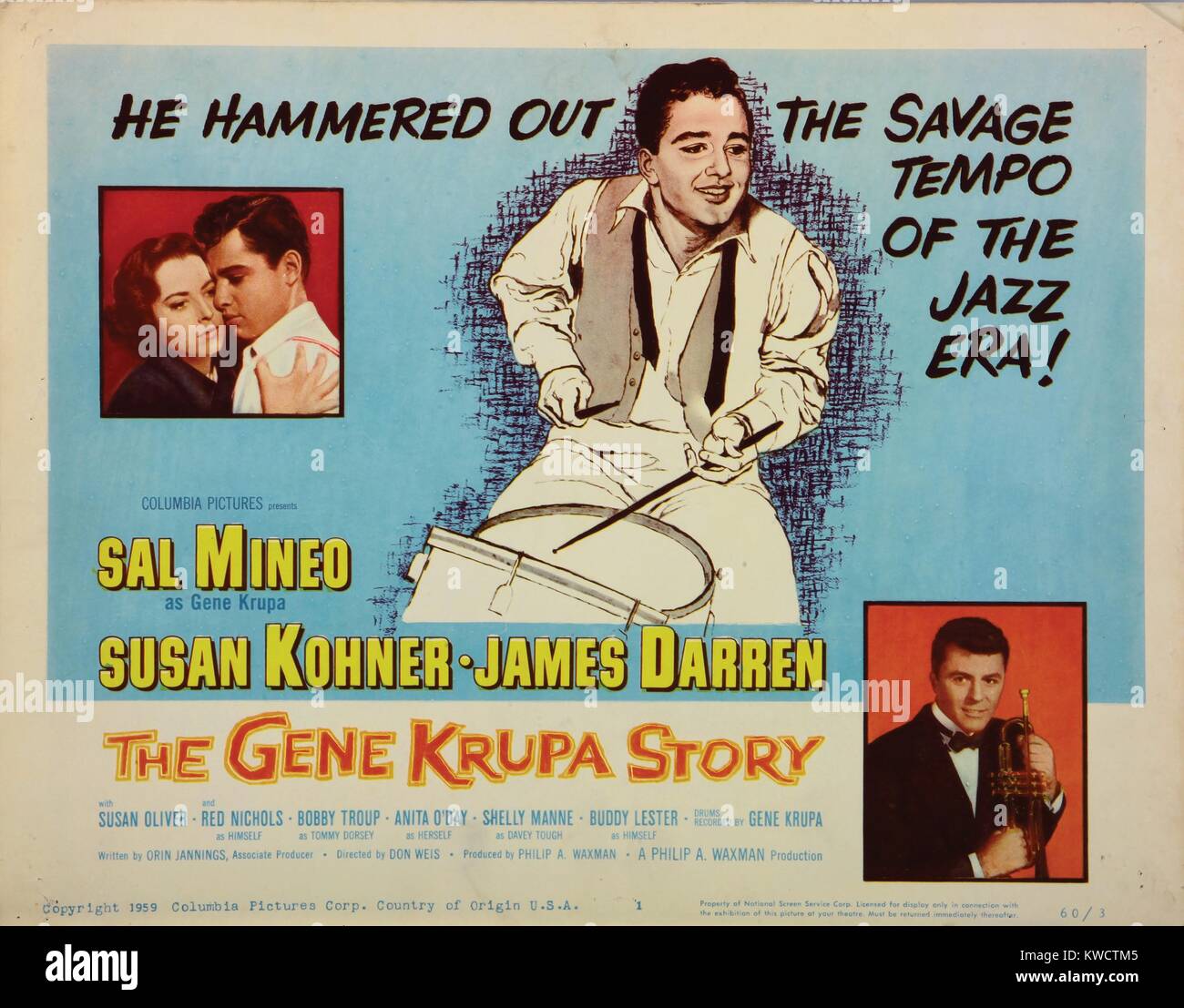 El Gene Krupa Story, desde la izquierda: Susan Kohner, Sal Mineo, James Darren, 1959. Foto de stock