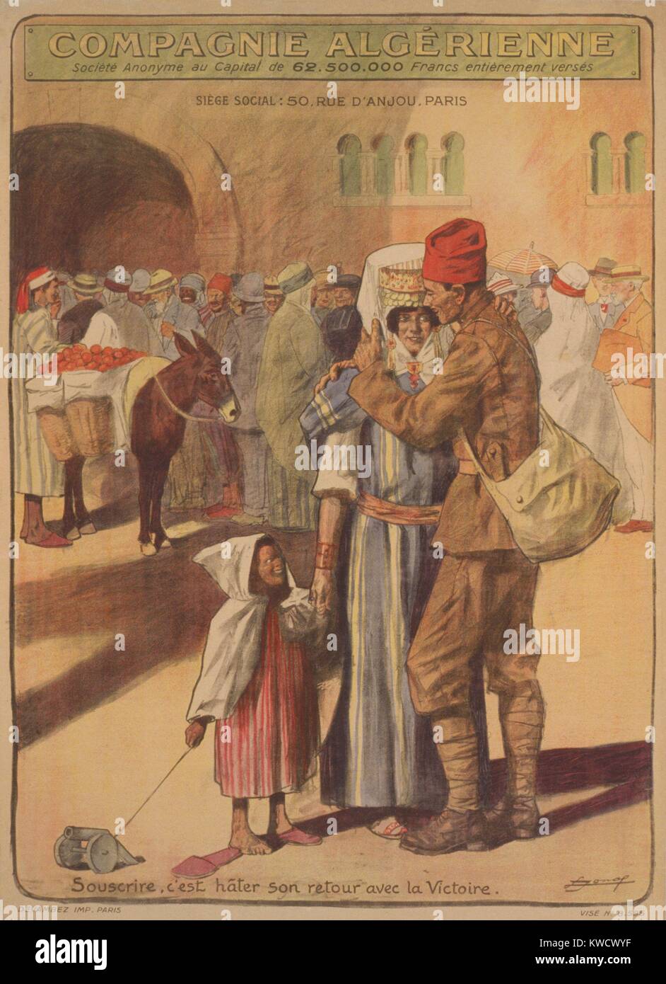 La compañía argelina. Para suscribirse es para acelerar su regreso con una victoria. Guerra Mundial francés 1 póster de recaudación de fondos dirigida a la colonia francesa de Argelia, de 1918 (BSLOC 2017 1 62) Foto de stock
