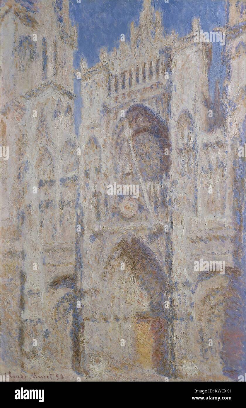 Catedral de Rouen: El Portal (luz solar), de Claude Monet, 1894, pintura al óleo de impresionistas franceses. Monet pintó más de 30 vistas de la Catedral de Rouen en 1892-93, la cual comenzó en Rouen y terminó en su estudio en Giverny (BSLOC 2017 3 44) Foto de stock