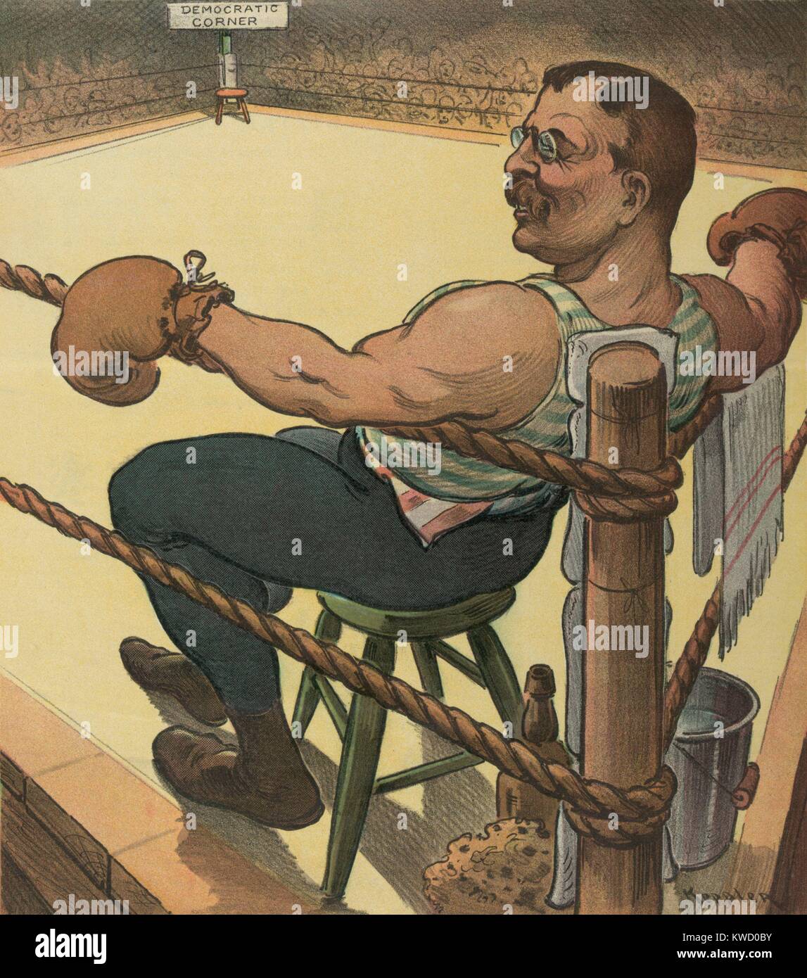 TERRIBLE TEDDY espera lo desconocido, dibujos animados en el puck Magazine, junio 1, 1904. El Presidente republicano Theodore Roosevelt como un boxeador, esperando a su contrincante demócrata en las elecciones de 1904 (BSLOC 2017 6 24) Foto de stock