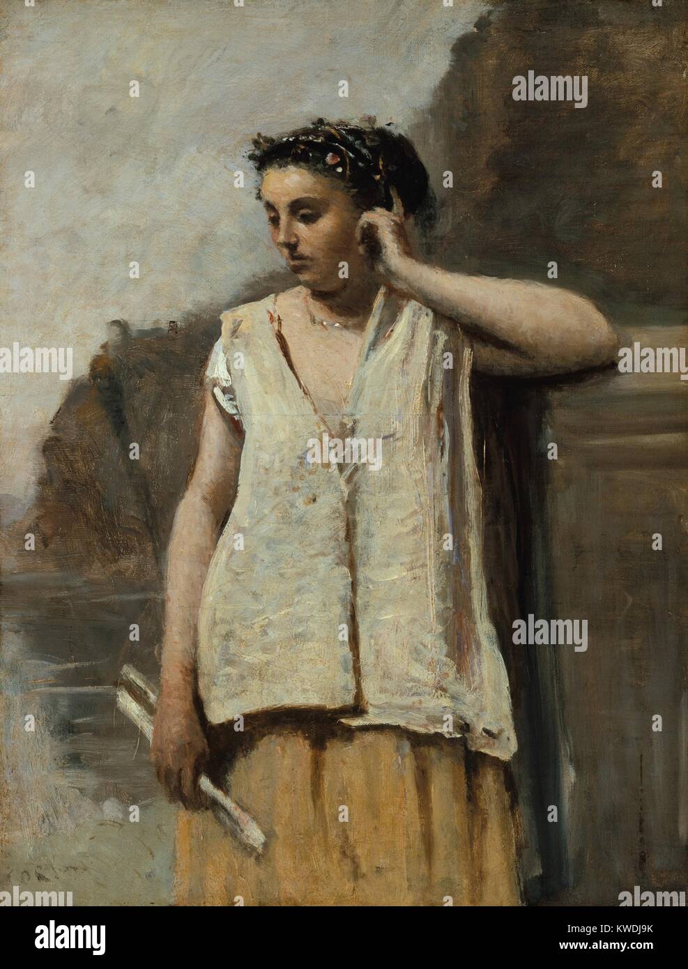 La musa: historia, Camille Corot, 1865, pintura francesa, óleo sobre lienzo. La figura naturalista está pintado con simples prendas de estilo rústico. El modelo para este trabajo puede haber sido Emma Dobigny, quienes a menudo sat para Corot en 1860 (BSLOC 2017 9 95) Foto de stock