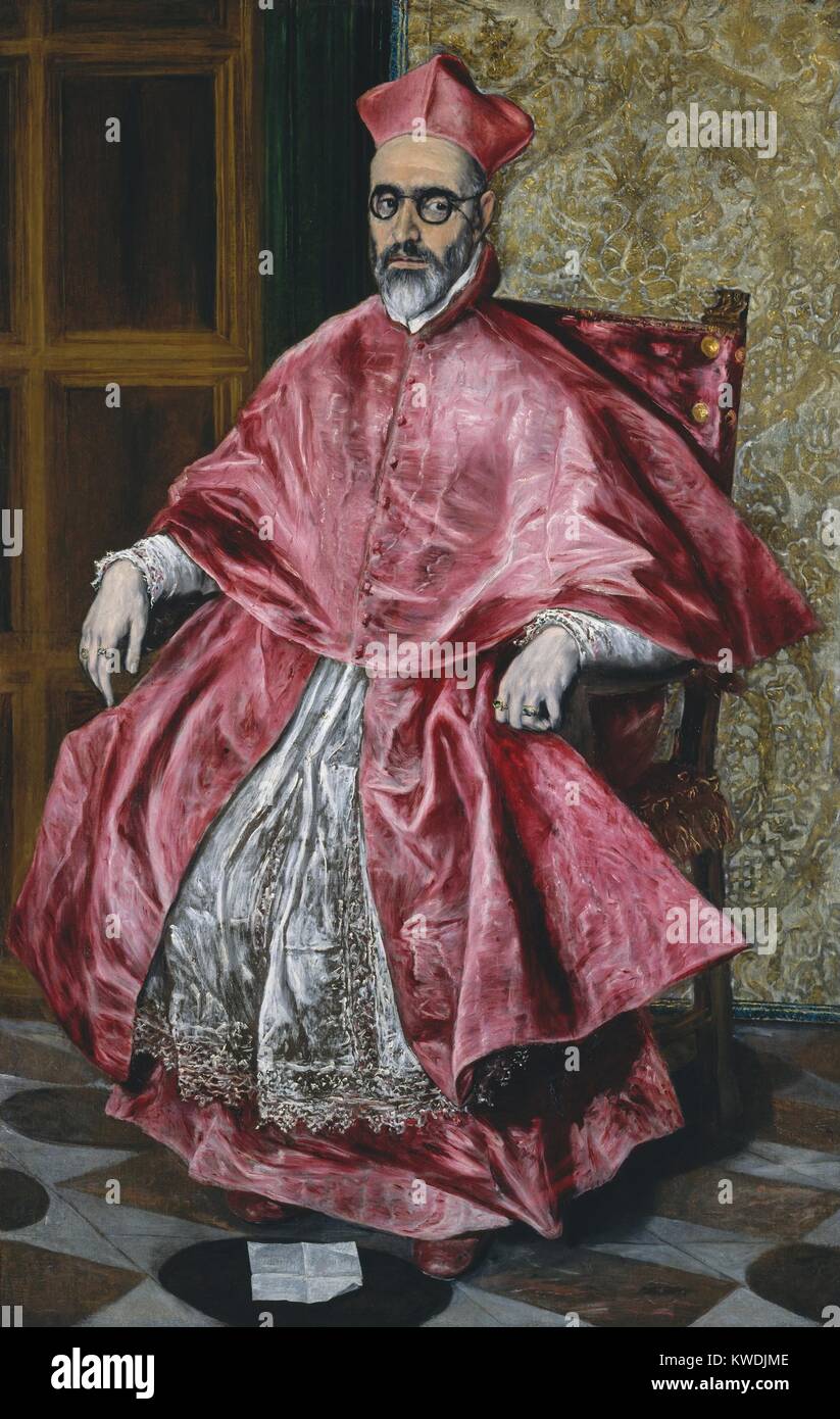 El cardenal FERNANDO Niño de Guevara, de El Greco, 1600, la pintura del Renacimiento español, óleo sobre lienzo. La niñera se convirtió en el cardenal católico en 1596, fue el inquisidor general de España desde 1599-1602, y el Arzobispo de Sevilla desde 1602-1614 (BSLOC 2017 16 89) Foto de stock