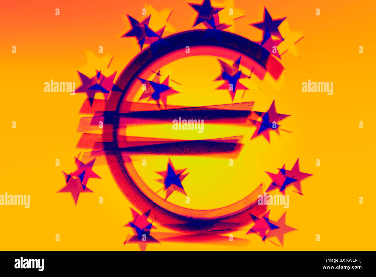 Eurosigns EZB, la compra de préstamos estatales por el EZB, EZB-Eurozeichen, Ankauf von Staatsanleihen durch die EZB Foto de stock