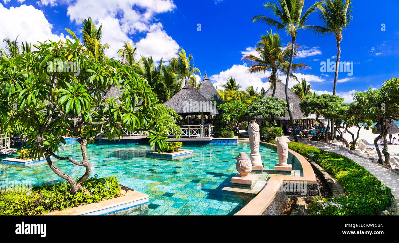 Relax de lujo en Isla Mauricio,Le Morne. Foto de stock