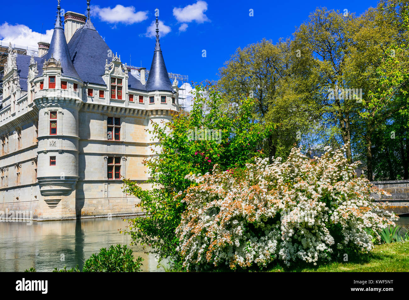 Impresionante Castillo de Azay-le-Rideau castillo, el valle del Loira, Francia. Foto de stock