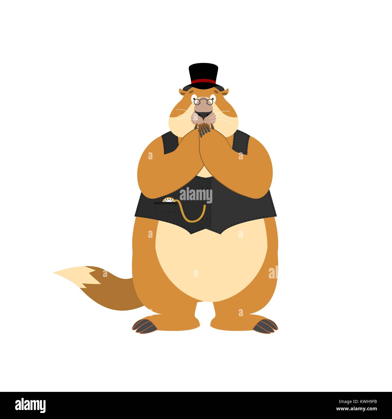 Día de la marmota. En Hat marmota asustada OMG. Oh mi dios Woodchuck