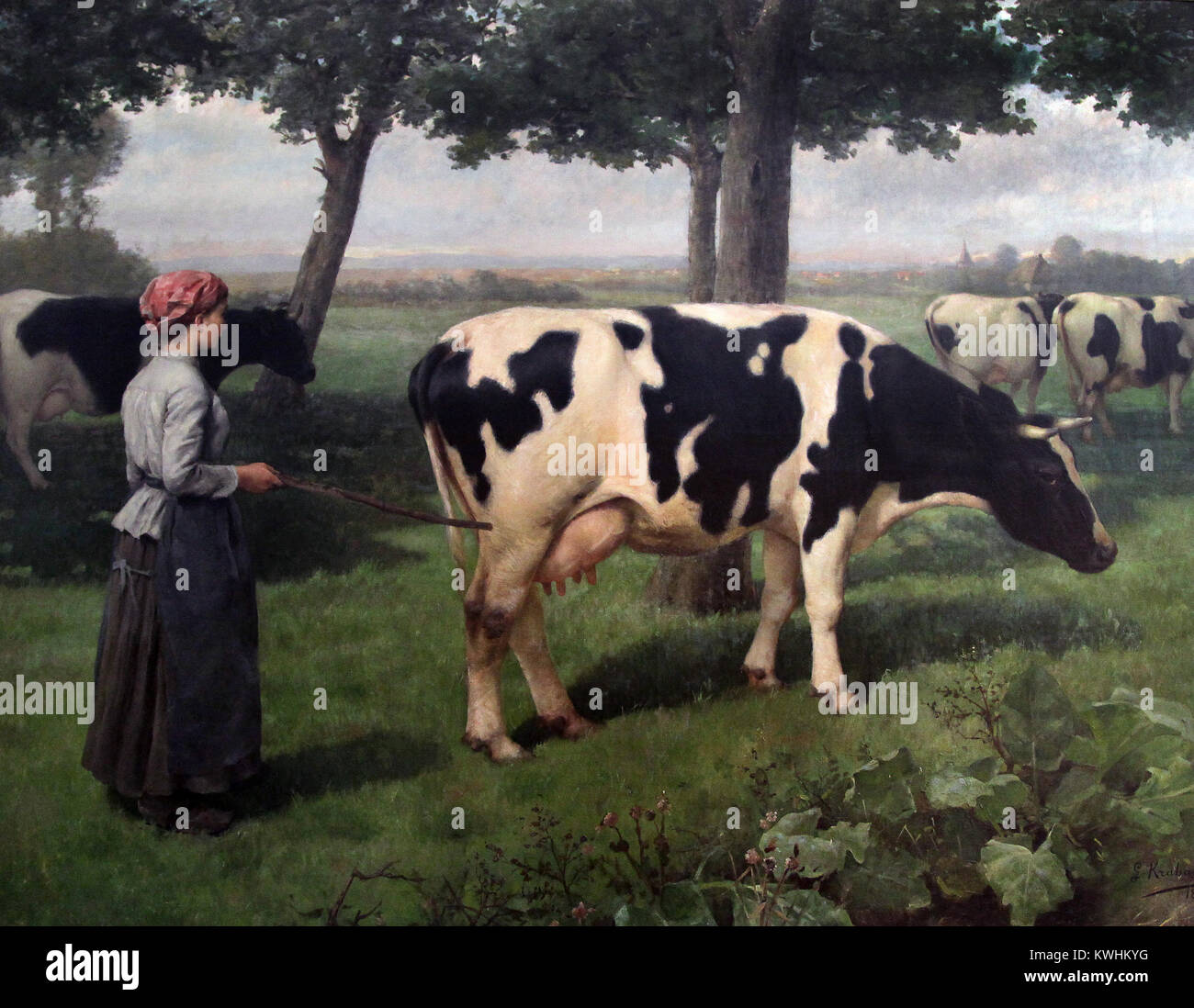 Vacas holandesas / Vaches Hollandaises 1890 por Gustave Krabansky 1852-1902 pintor clásico académico francés. Foto de stock