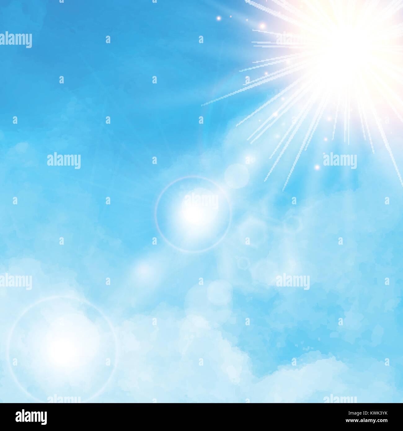Detalle de nubes blancas en el cielo azul con sol daylight ilustración vectorial fondo con espacio de copia Ilustración del Vector