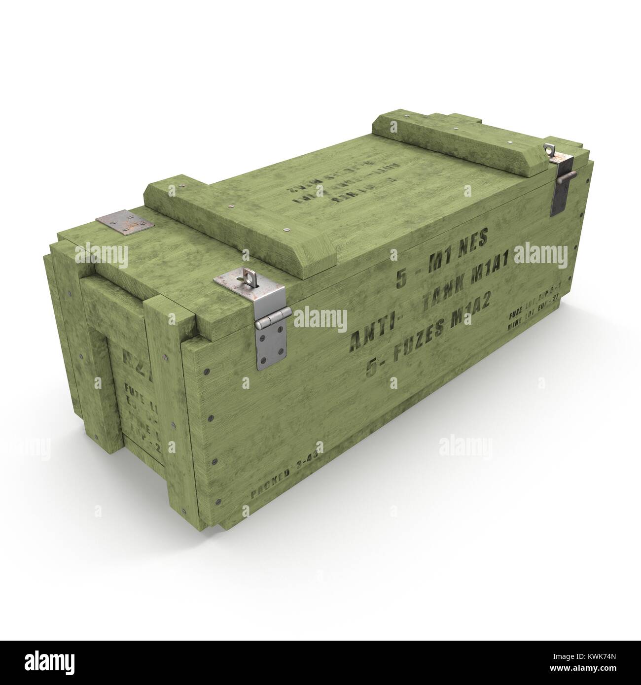 Antigua caja de munición de madera verde sobre blanco. Ilustración 3D  Fotografía de stock - Alamy