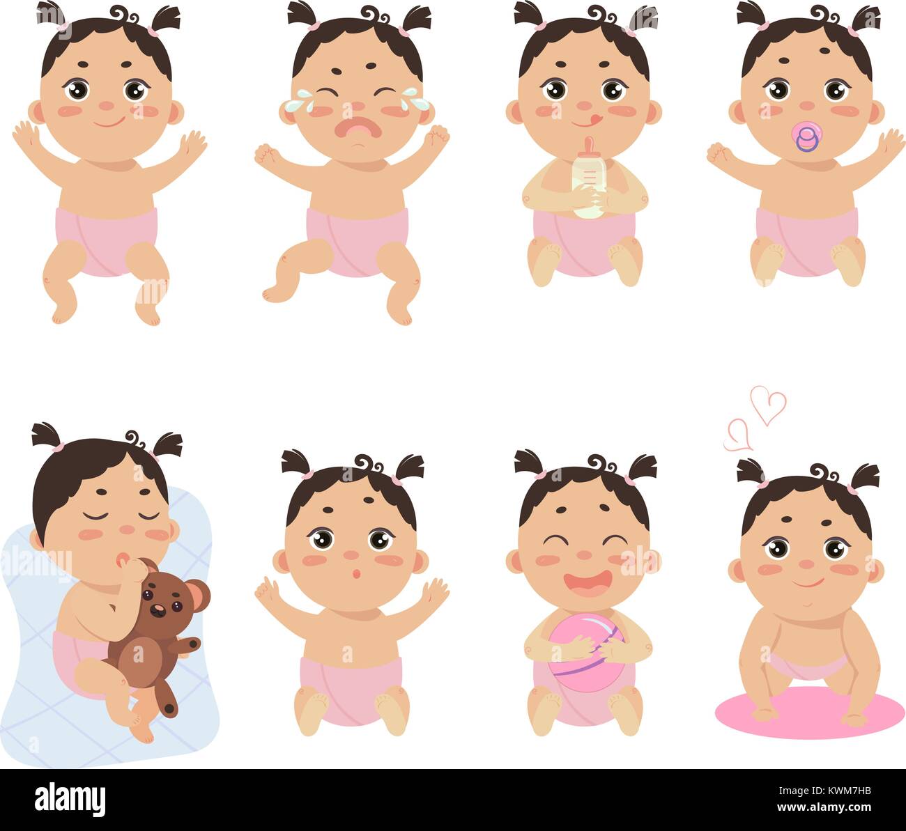 Set Con Poco Lindo Bebe En El Panal Con Diferentes Emociones Enfrentan Diversas Expresiones Feliz Recien Nacido Bebe Llorar Mantenga Teddy Bear Nino Dormido Triste Imagen Vector De Stock Alamy