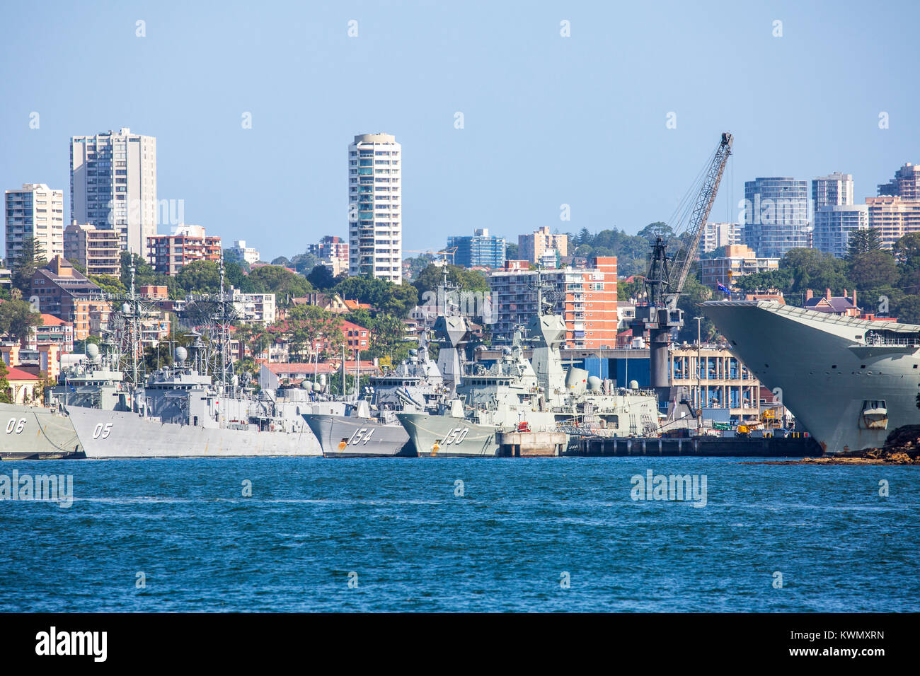Defensa de la Real Marina Australiana buques en la Isla Jardín astillero en Potts Point, Sydney, Nueva Gales del Sur, Australia Foto de stock